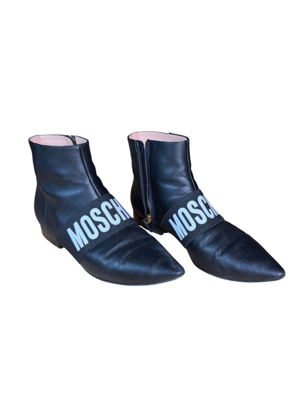 Moschino Couture Black Leather Pointed Toe Ankle Boot Size 37 w Box